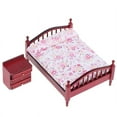 thumbnail image 2 of EIMELI 1 Pce Lit Double + 1 Pce Table de Chevet Maison de Poupée Miniature Meubles en Bois, 2 of 6