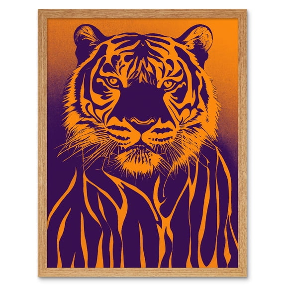 Indigo Illustrated Tiger Portrait Vibrant Painting Art Print Framed Poster Wall Decor 12x16 inch