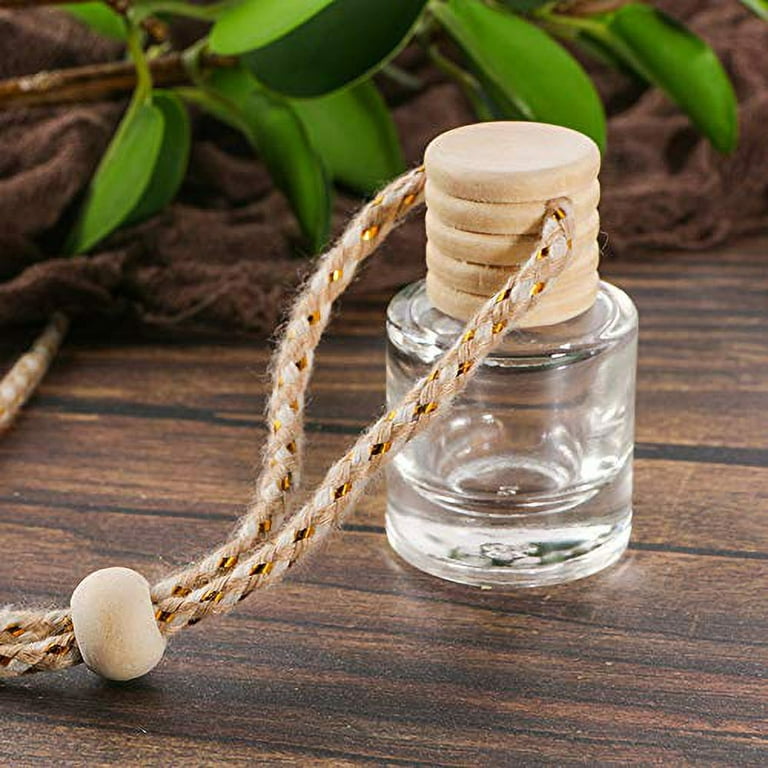 Fymlhomi 10 Pcs 8ml Hanging Car Air Freshener,Empty Clear Glass Cylindrical Essential  Oil Diffuser Perfume Aromatherapy Pendant Bottle Vials With Wooden Caps &  Hanging String--FREE 1 Funnel&Dropper 
