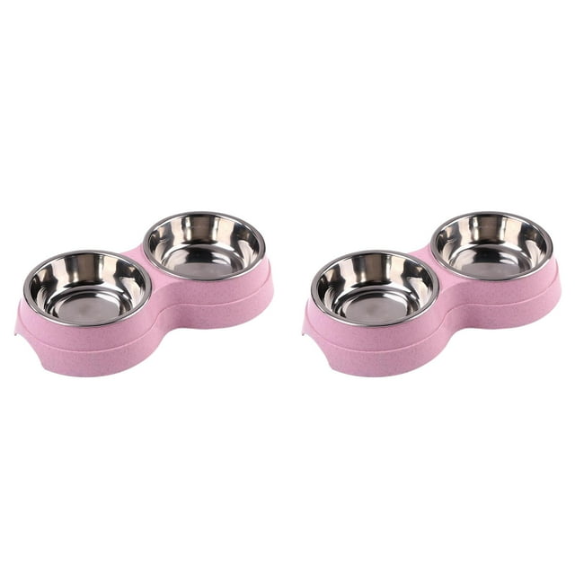 (Lot de 2) Rinsvye Bol Double pour Chien Chiot Table à Manger Ovale Ensemble pour 4 avec Mangeoire à Feuilles en Acier Inoxydable Table à Manger Ronde pour 2 Ensemble Plat à Boire Fournitures d'Alimentation Accessoires pour Petit Chien Acier Inoxydable S