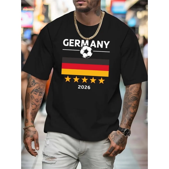 Germany Soccer Fan T-Shirt 2026 Football Graphic Tee Men's Sporty Short Sleeve Top Black Retro Athletic Apparel