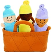 KOVOT 3 Plush Babies in Soft Carrier Basket - Squeeze to Hear Them Giggle - Removable Dress - Ultra Soft Toddler Toys for Boys and Girls