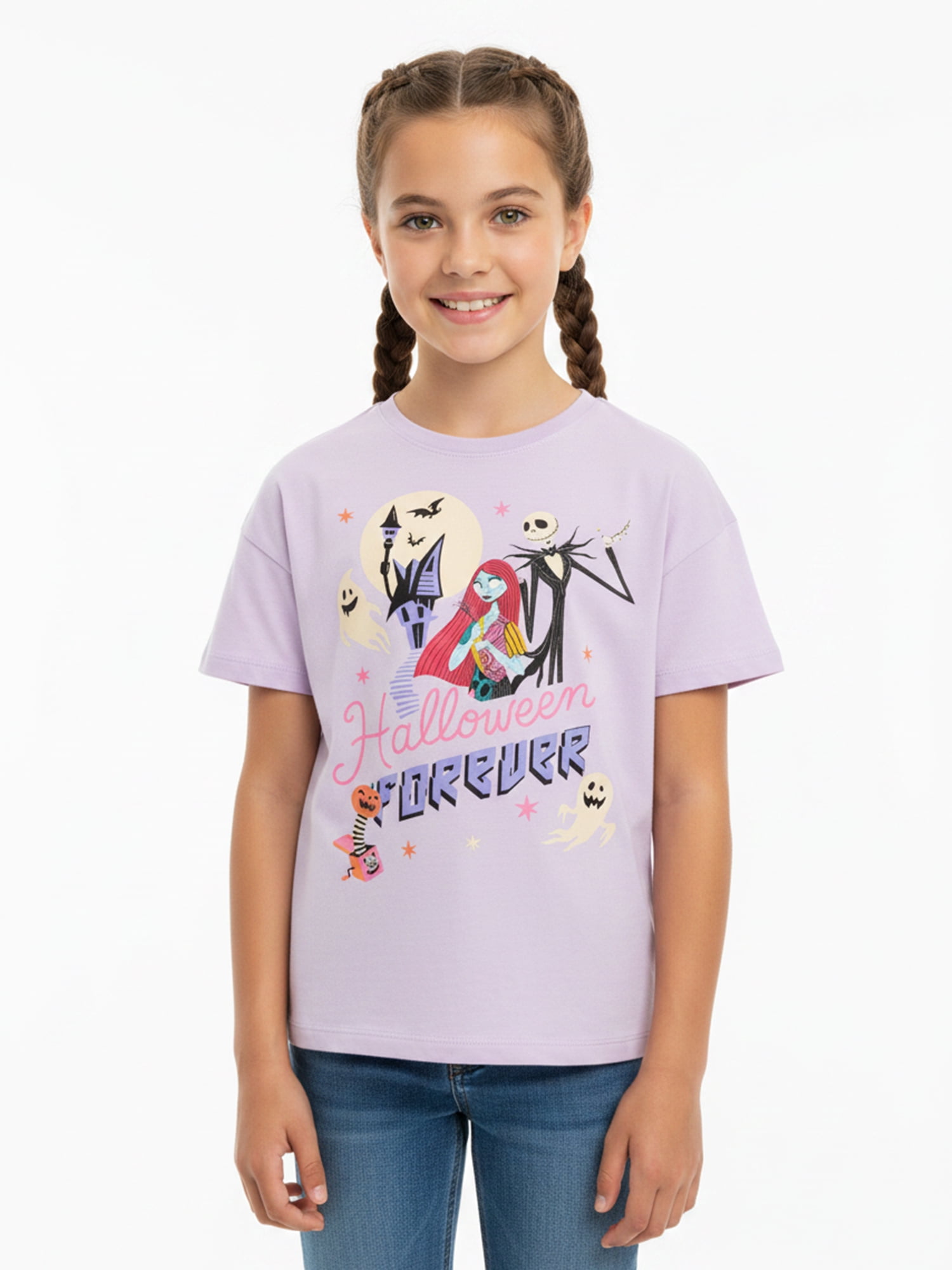 The Nightmare Before Christmas Girls' Graphic Tee with Short Sleeves, Sizes 4-16