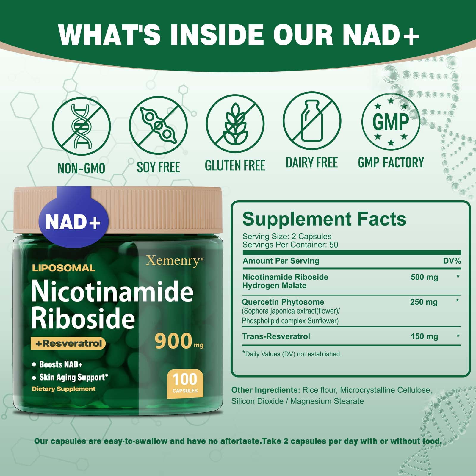 Nicotinamide Riboside 900mg - with Nicotinamide Riboside & Resveratrol - Boosting NAD+ Levels, Supports Healthy Aging, Anti-aging - 100 Capsules