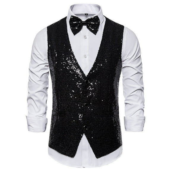 Bcfgryg Men's Suit Vest Slim Fit Business Wedding Sleeveless Tank With Cravat Men's Fleece Jacket Black XXXL