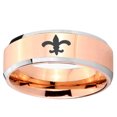 Fleur De Lis Beveled Edge Rose Gold Tungsten Engraved Ring 10MM ...