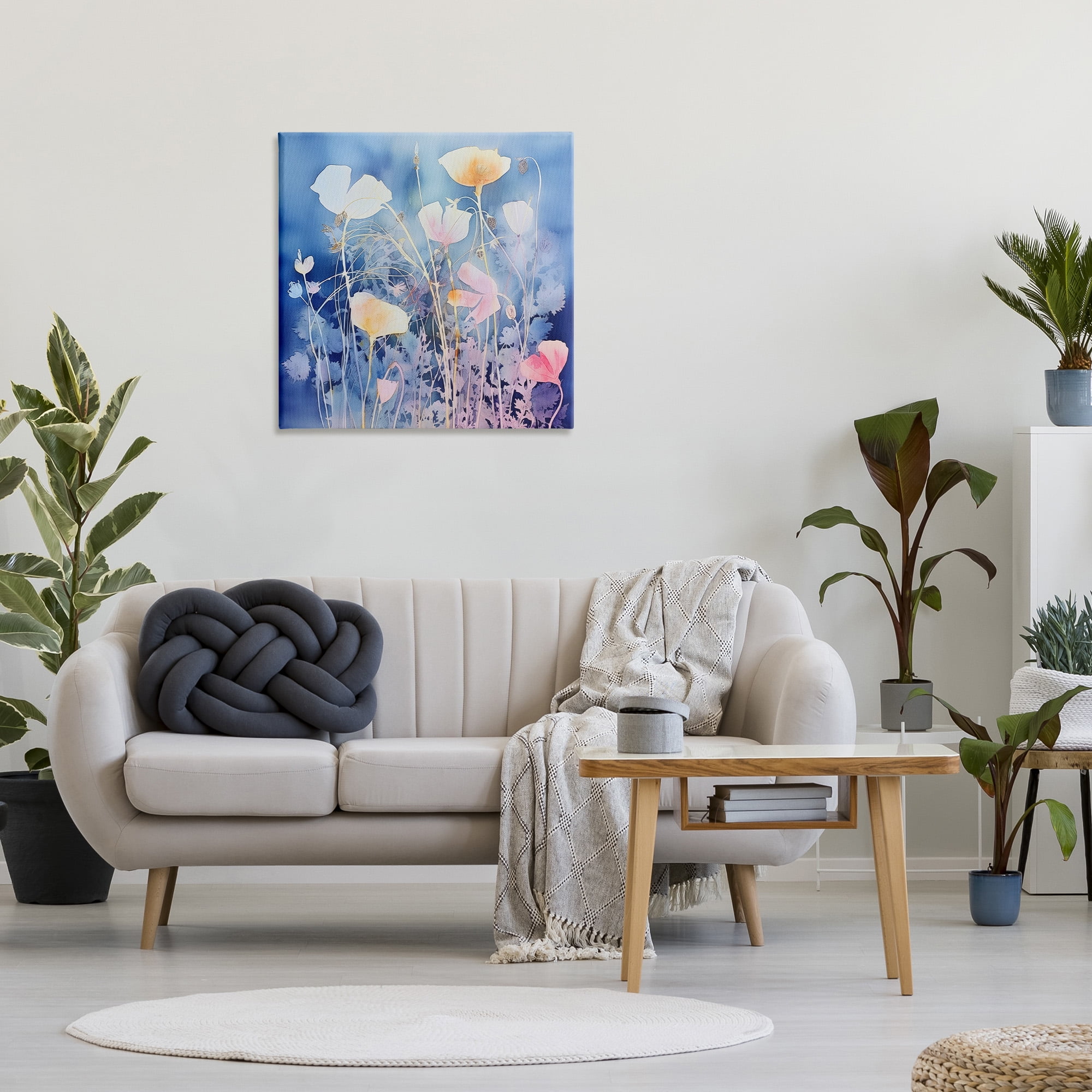 Stupell Industries Tranquil Blue Florals Botanical & Floral Painting Gallery Wrapped Canvas Art Print Wall Art, 30 x 30