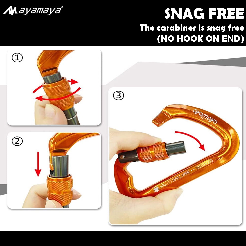 [5 Packs] Aluminum D-Ring Clip Hook，AYAMAYA Climbing Screw Locking Screwgate Rescue Carabiner（Orange）