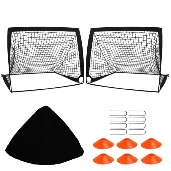 2 Set Soccer Goal 4'x 3' Portable Kids Soccer Goals for Backyard or Indoor Pop Up Soccer Net with 6 Training Cones, Carrying Bag, 8 Ground Stakes