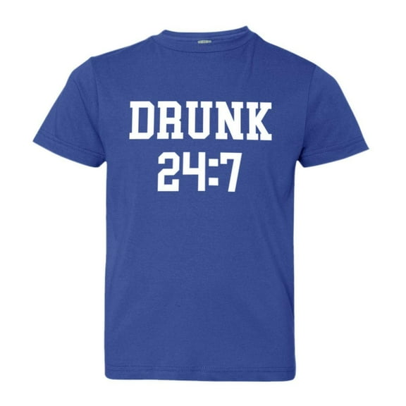 PleaseMeTees™ Youth Drunk 24 7 Drink All Day Sunday Funday Soft HQ Tee