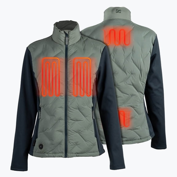 Mobile Warming Aria Hybrid Heated Jacket for Women, 600-Fill Down, 4 Heat Zones, 7.4V Battery, Sage/Olive, XS