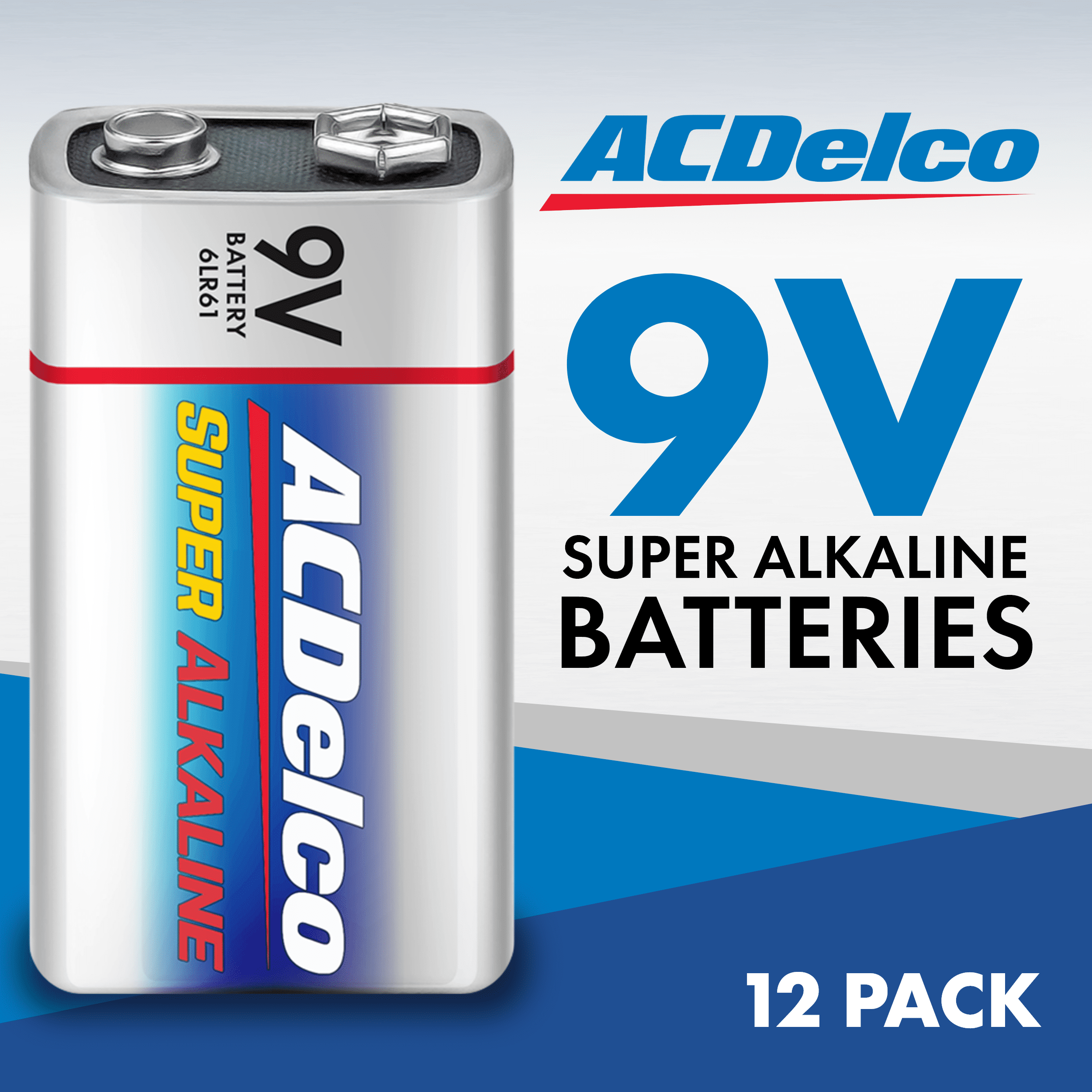 ACDelco 9V Batteries, Super Alkaline 9-Volt Battery, 12-Count