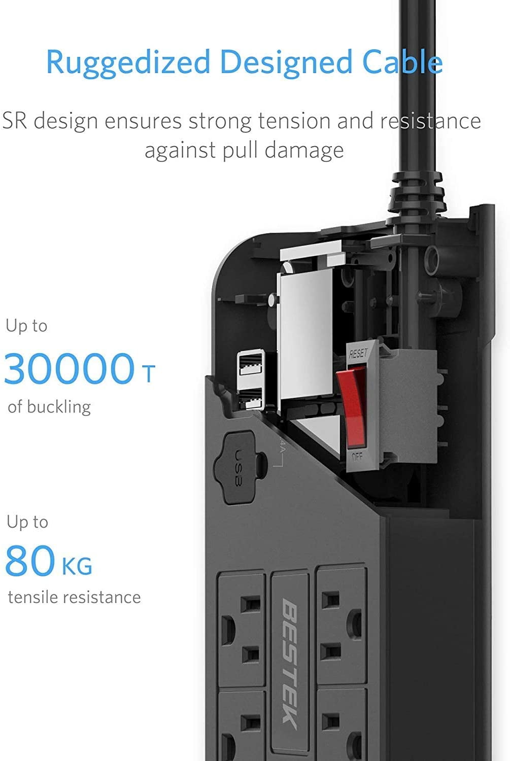 BESTEK Power Strip Surge Protector with USB, Multi Plug Outlet with 8-Outlet 3 USB-A 2.4A 1USB-C 3A and 6-Foot Long Flat Plug Extension Cord,900Joule, ETL Listed(Black)