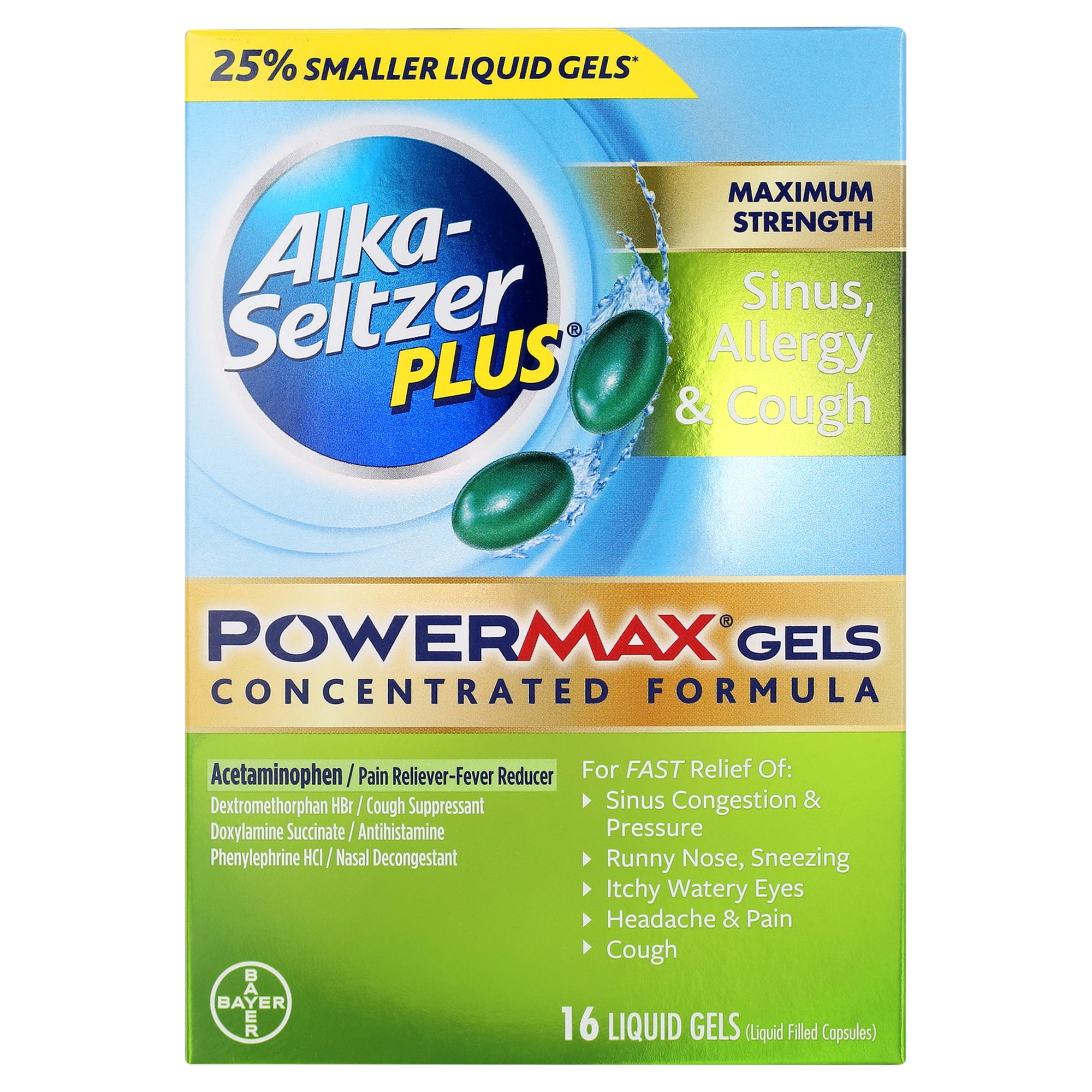 Alka-Seltzer Plus Maximum Strength Severe Sinus, Allergy & Cough PowerMax Gels, 16 Count