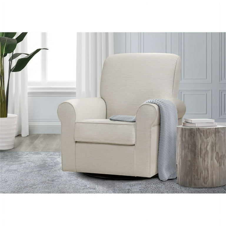 Pemberly Row Fabric Upholstered Swivel Glider Rocker Chair in Sand