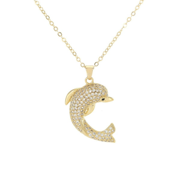 Elegant Dolphin Pendant Necklace for Women, Rose Gold Plated Dolphin Necklace For Mama, White/Blue Cubic Zirconia Necklace Marine Life Dolphin Jewelry with Long Chain