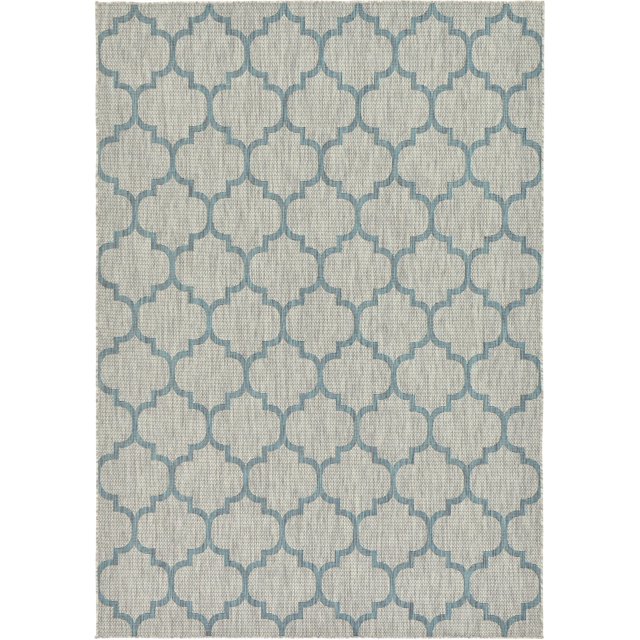 Unique Loom Trellis Collection Casual Moroccan Lattice Transitional Indoor and Outdoor Flatweave Area Rug, 7' x 10', Blue/Gray
