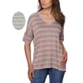 thumbnail image 3 of Calvin Klein Jeans Women's V-Neck Stripe Knitted T-Shirt, Light Grey, XS, 3 of 3