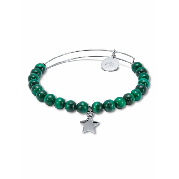 PalmBeach Jewelry Genuine Green Malachite Silvertone Star Charm Bangle, 7.5 Inches