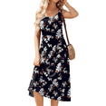 thumbnail image 3 of Robe Débardeur Midi d'Été Sans Manches à Fleurs pour Femme, Col Ras du Cou, Taille Haute, Ligne A, avec Poches, Noir et Blanc, TTG, 3 of 10