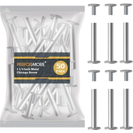 

PERFORMORE 50 Pack of Silver Aluminum Screw Posts 1 1/4 Inch Metal Chicago Screw Post Binding Screws for Scrapbooking Photo Albums Binding Leather Screw Nail Rivet Button Solid Belt Tack Screw