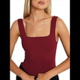 thumbnail image 3 of Camisetas Sin Mangas Ajustadas con Cuello Cuadrado para Mujer, de Doble Capa, Sin Costuras, Ajustadas, Básicas, -Verano 2025 Rojo XL, 3 of 9