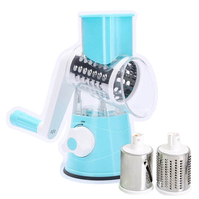 Rallador de cocina Rallador de queso giratorio manual con tres cuchillas de tambor Rebanador girator Tomshoo Azul