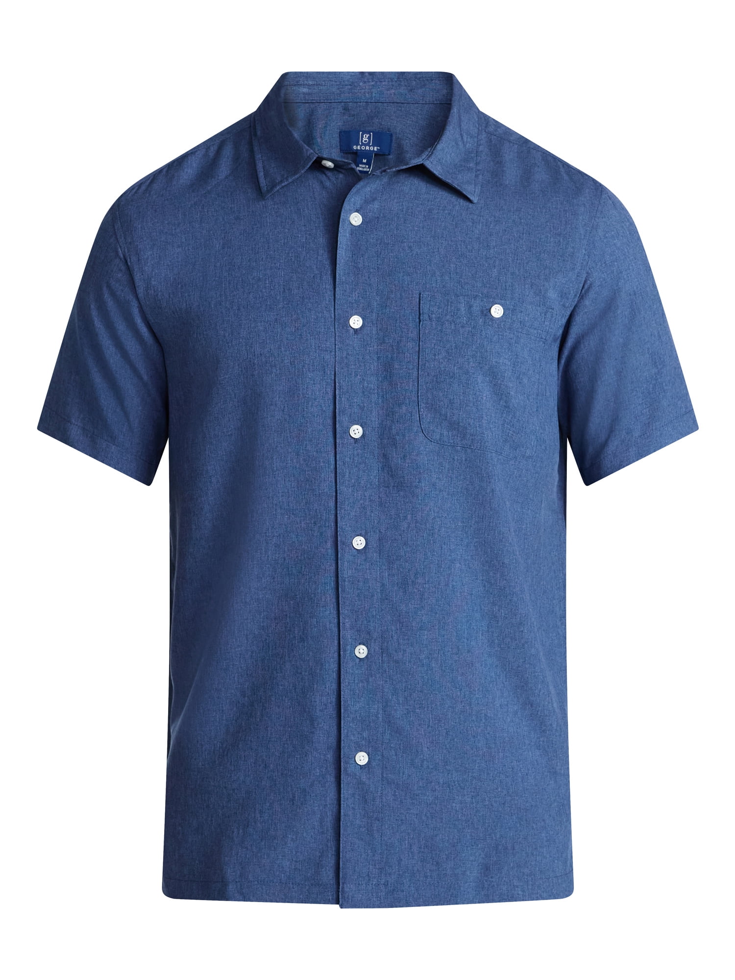 George Men's & Big Men's Regular Fit Microfiber Button-Up Shirt with Short Sleeves, Sizes XS-5XL