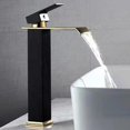 thumbnail image 2 of Grifo mezclador de baño negro y dorado de latón de alta calidad, grifo de lavabo alto de acero inoxidable en cascada, 2 of 4