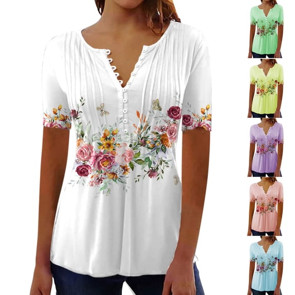 Fesfesfes Oversized Workout Shirts for Women Fashion Casual Print Round Neck Loose Short Sleeve T-shirt Top Blouse Pullover Womens Tshirts Graphic L(US:8)