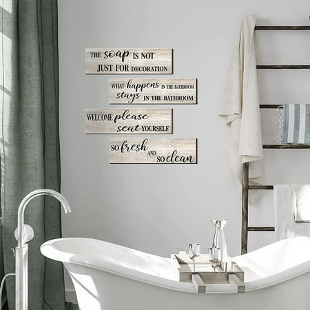 4 Pieces Wooden Bathroom Humor Signs, Bathroom Wall Plaques Uk