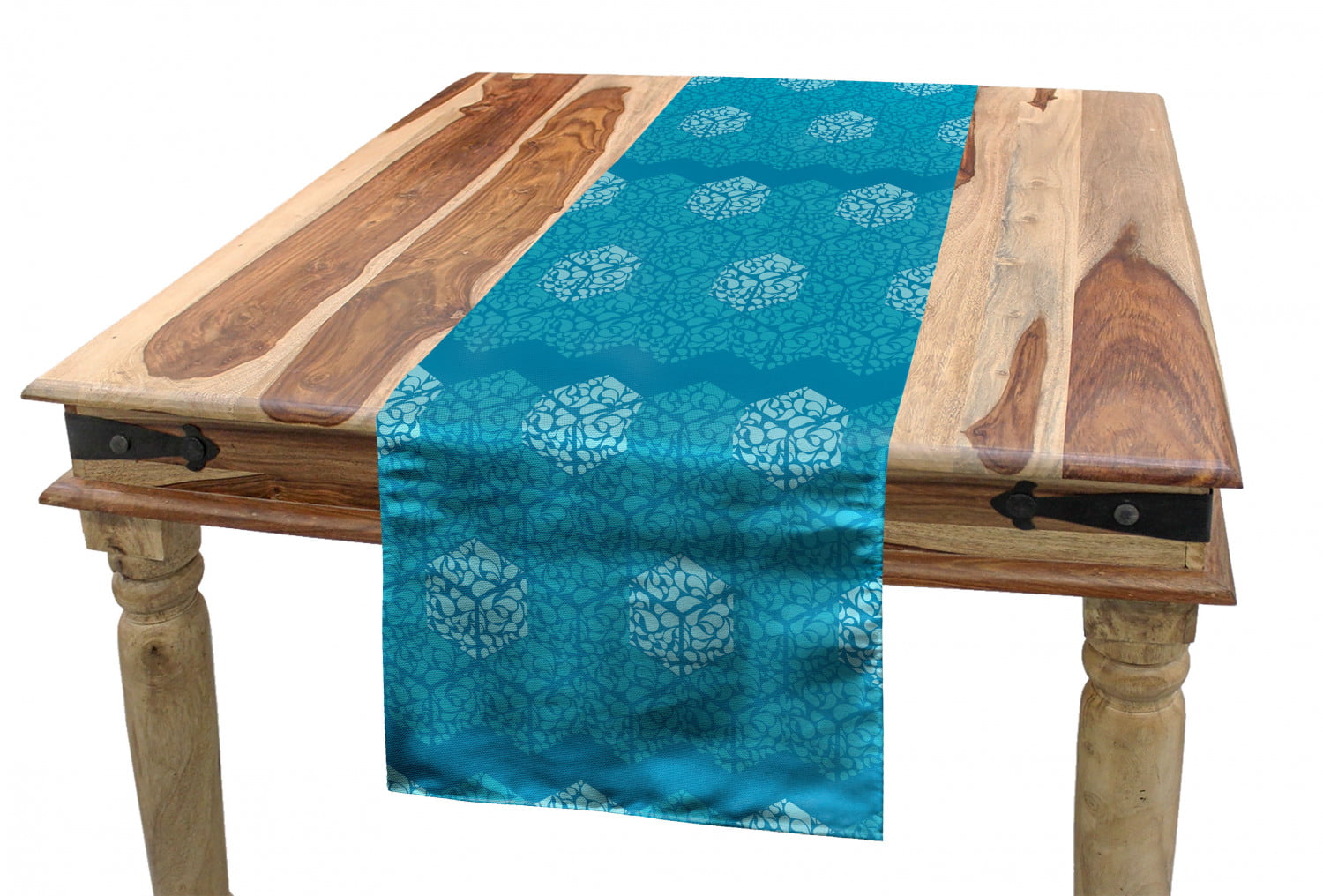 16 X 90 Ambesonne Art Nouveau Table Runner Teal and White Dining Room Kitchen Rectangular Runner Retro Style Abstract Pattern with Curves Simplistic Symmetic Tile Design