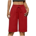 thumbnail image 3 of VBVC Women's Drawstring Cotton-Linen Shorts,Summer Straight Leg Capris for Women,Ladies High Waist Breathable Beach Work Lounge Pants with Pockets,Red,S-2XL, 3 of 7