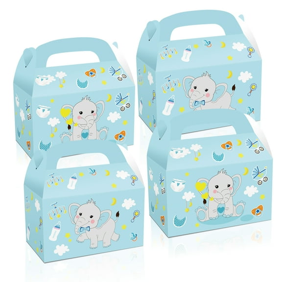 24 Pack Party Favor Boxes, Cute Elephant Treat Bags, Gable Boxes for Kids Birthday Baby Showers Decorations Supplies Favors,Dessert Candy Goodies Bulk Blue Box