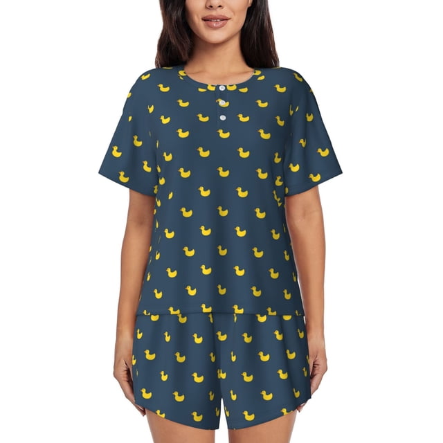 Fotbe Cartoon Ducks Conjunto de Pijama Estampado para Mujer, 2 Piezas, Ropa de Dormir con Camiseta de Manga Corta y Shorts Suaves-XX-Large