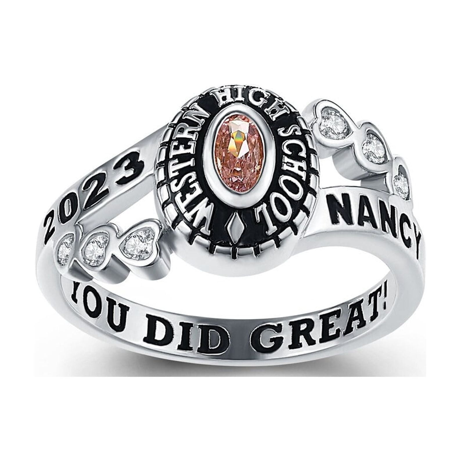 Customized Oval Cut Women's High School and College Class Ring – Sweetheart Collection