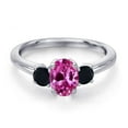 thumbnail image 3 of Gem Stone King 925 Sterling Silver Pink Created Sapphire and Black Onyx Engagement Ring for Women | 1.16 Cttw | Oval 7X5MM | Gemstone September Birthstone | Size 8, 3 of 6