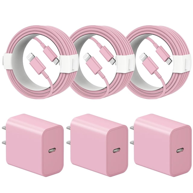 Cargador ROMITAZ para iPhone Paquete de 3 20W USB-C Rápido 1.8m Rosa