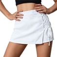 thumbnail image 2 of Karight Women's High Waist Skort with Side Lace Up Wrap Mini Skirt Built-in Shorts Casual Denim Skort, 2 of 5