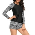 thumbnail image 5 of Womens Zip Front Long Sleeve Rashguard Shirt Color Block Print Tankini Swimsuit, 5 of 7