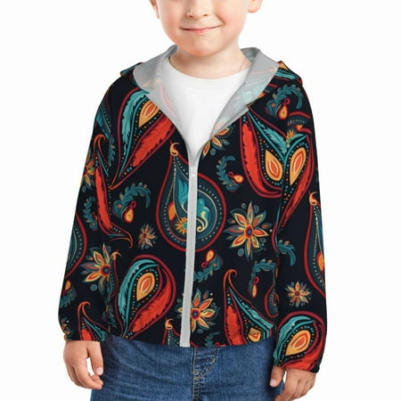 

Sun Hoodie for Kids Paisley1 Long Sleeve Swim Fishing Shirts Sun Protection Zip Up Jacket Clothing Athletic Hoodie