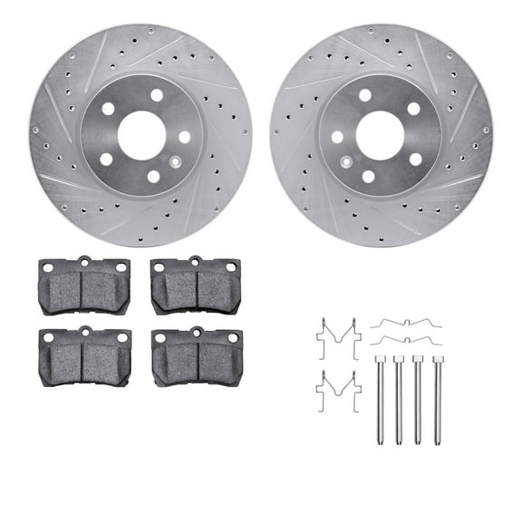 Dynamic Friction Company Rear Brake Rotors-Drilled and Slotted-Silver with 5000 Advanced Brake Pads includes Hardware 7512-75019