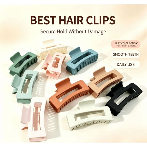 2-Pack Strong Hold Hair Claw Clips, Non-Slip Large Jaw Hair Clips, Durable All-Day Hold Hair Accessories for Thick Curly Fine Hair, Stylish Hair Clips for Women