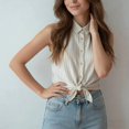 thumbnail image 4 of Womens Sleeveless Button Down Shirt Basic Solid Casual Tank Tops for Work Classic Collared Blouses M, 4 of 7