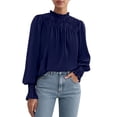 thumbnail image 3 of Blusa para Mujer PRETTYGARDEN Azul Marino Satén Manga Larga Talle Grande, 3 of 8