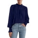 thumbnail image 3 of Blusa para Mujer PRETTYGARDEN Azul Marino Satén Manga Larga Talle Grande, 3 of 8