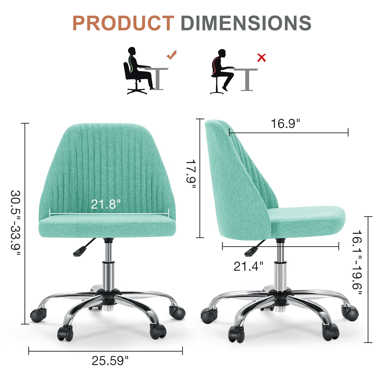 Armless Adjustable Swivel Desk Chair with Wheels