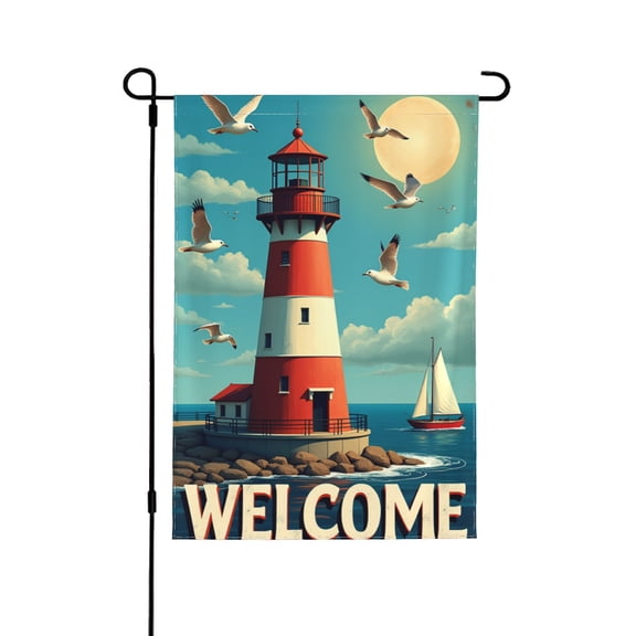 Welcome Lighthouse 7 Garden Flag 12X18 Inch Double Sided For Outside Small Burlap Yard Flag