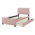 thumbnail image 4 of Twin Size Pink Velvet Upholstered Platform Bed with Trundle, No Box Spring Needed, Sturdy Plywood Frame, 80" L for Guest Room &amp; Sleepovers, 4 of 14