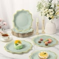 thumbnail image 5 of NOGIS 30 Pcs Scalloped Plates, 8.5 Inch Green Dessert Paper Plates Cake Plates Disposable Scalloped Paper Plates with Gold Foil Edge Light Green Plates for Tea Party Baby Shower Birthday, 5 of 7